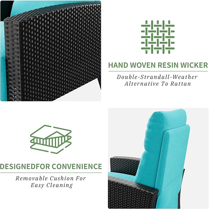 IDEALHOUSE Wicker Outdoor Recliner Reclining Patio Chairs with Adjustable Back & Footrest 150° Lay-Flat Reclining with Air Pump Rattan Flip-Up Side Table Outdoor Lounge Chairs for Pool Deck Balcony - Image 9