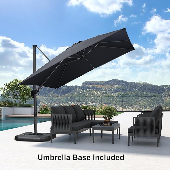 PURPLE LEAF 9.8' X 9.8' Tilting Patio Umbrella with Base Outdoor Cantilever Swivel Square Umbrella with Tilt Aluminum Offset Umbrella with 360-degree Rotation for Garden Deck Pool Patio Grey - Image 2