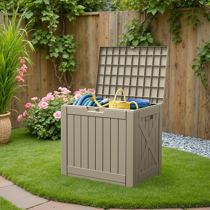 Patiowell 43 Gallon Resin Deck Box, Outdoor Storage Box for Patio Furniture, Deliveries, Pool Supplies,Waterproof and Lockable (Brown) - Image 5