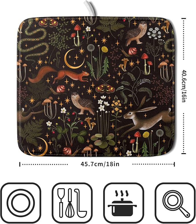 Black Mushrooms Butterfly Dish Drying Pad 16 x 18 Inch - Image 2