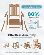 Ciokea Oversized Outdoor Rocking Chairs Set of 4, 380lbs Heavy-Duty Large Patio Rocker, High Back Cozy Porch Chairs, Weather Resistant Patio Rocking Chairs for Outside, Fire Pit, Deck, Teak - Image 9