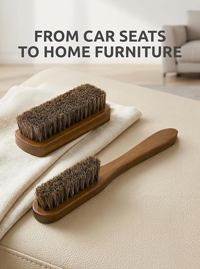 TAKAVU Leather & Upholstery Cleaning Brush Set, 100% Horse Hair Bristle - Image 7