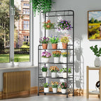 Plant Stand Indoor Outdoor Heavy Duty Metal - 68.4" Tall 4-Tier Shelf for Multiple Plants, Flowers, Rustproof Black Storage Rack for Patio, Balcony, Living Room, Garden, Includes Hooks&Adjustable Feet - Image 4
