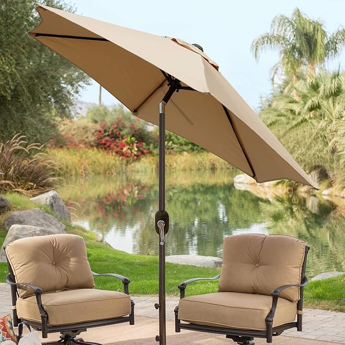 Blissun 7.5 ft Patio Umbrella, Yard Umbrella, Outdoor Market Umbrella with Push Button Tilt Crank (Tan) - Image 7