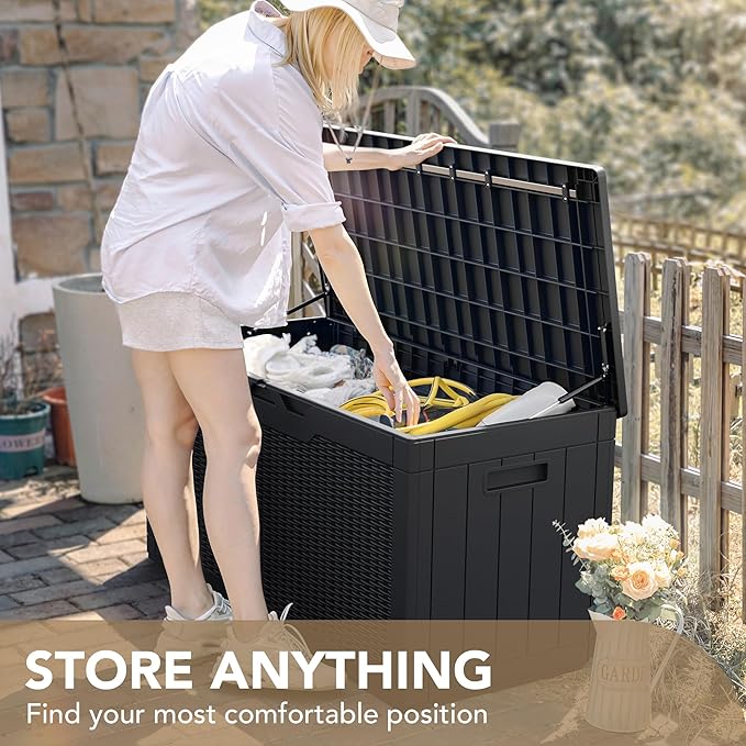 Devoko 100 Gallon Waterproof Large Resin Deck Box Indoor Outdoor Lockable Storage Container for Patio Furniture Cushions Garden Tools (100 Gallon, Black) - Image 8
