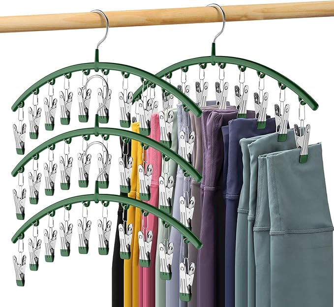 Legging Organizer for Closet, Metal Yoga Pants Hangers 4 Pack w/10 Clips Holds by Volnamal