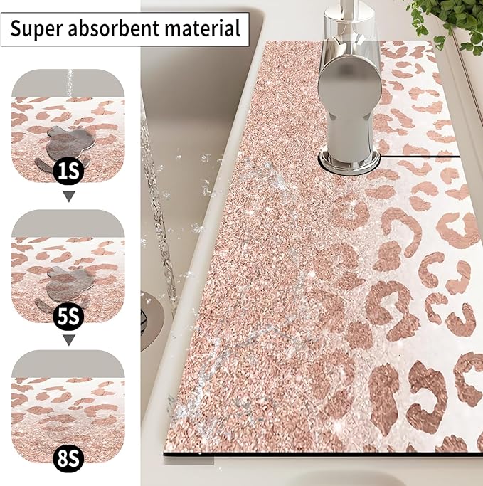 Absorbent Splash Guard Mat for Kitchen Sink, 15×5.5 Inch Cute Fast Drying Drip - Image 2