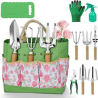 Garden Tool Set,10 Piece Garden Kit,Heavy Duty Stainless Steel Gardening Hand Tools with Durable Storage Tote,Rust-Proof Garden Tools,Gardening Gifts for Women Men Pink Floral Pattern Design by HoHaing