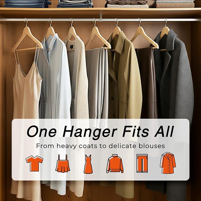 HOUSE DAY Slim Wooden Hangers 20 Pack, Solid Wood Hanger - Image 7