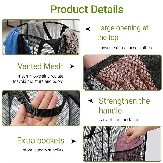 BATTOO Deluxe Strong Mesh Pop up Laundry Hamper Basket - Image 5
