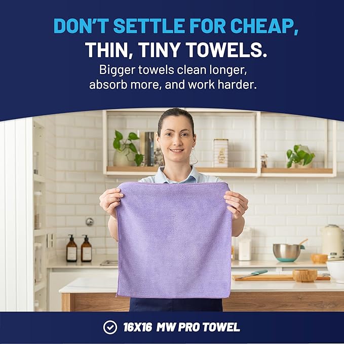 MW Pro Microfiber Cleaning Cloth | Purple | 12 Pack | 16” x 16” | All Purpose - Image 3