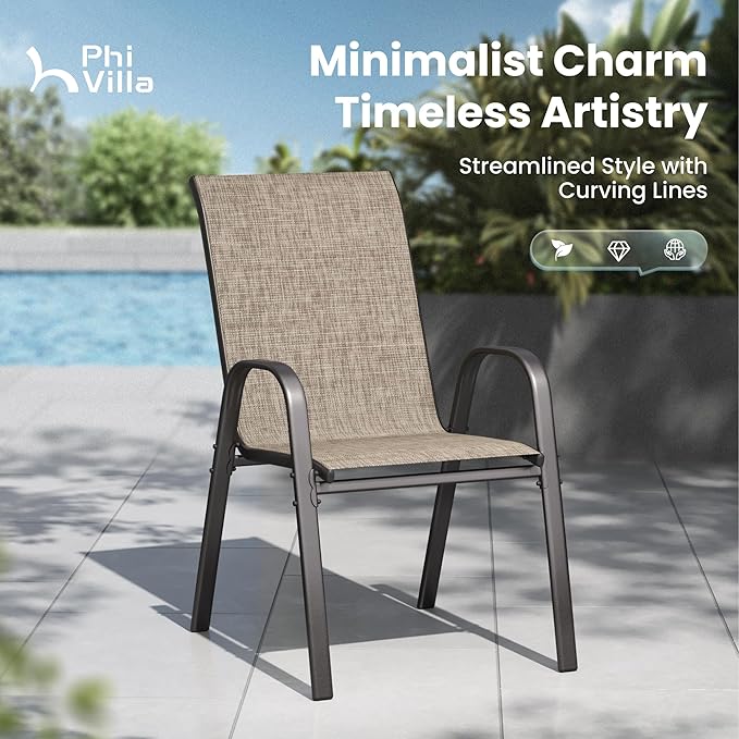 PHI VILLA Patio Chairs Set of 6, Outdoor Stackable Dining Chairs with E-Coating Metal Frame and Upgraded Textilene Fabric, All Weather Deck Chair 350 LBS Capacity for Porch Poolside Garden - Image 8