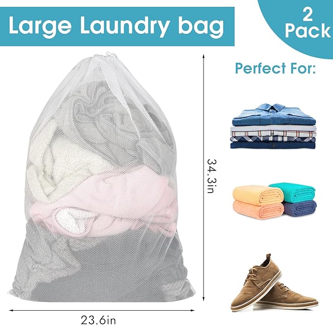 2 Pack Mesh Laundry Bags, 23 x 34 Inches Heavy Duty Mesh Laundry Bag, Large - Image 4