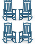Oversized Outdoor Rocking Chairs Set of 4, High Back Porch Rocking Chair, HDPE All Weather Resistant Patio Chairs, 380lbs Weight Capacity, Navy Blue by Suunyn