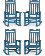 Oversized Outdoor Rocking Chairs Set of 4, High Back Porch Rocking Chair, HDPE All Weather Resistant Patio Chairs, 380lbs Weight Capacity, Navy Blue by Suunyn