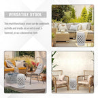 Outsunny 13" x 18" Ceramic Garden Stool with Woven Lattice Design & Glazed Strong Materials Decorative Outdoor Stool, White - Image 5