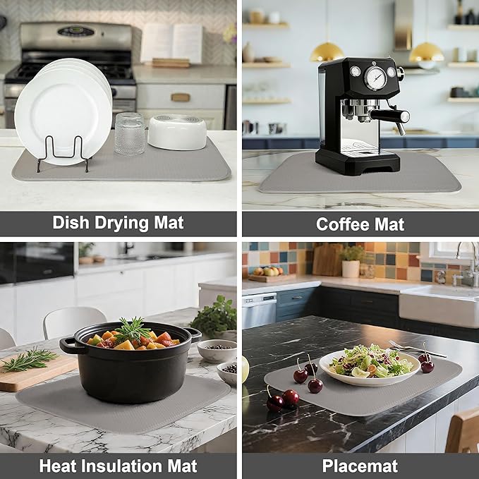 2-Pack Light Gray Dish Drying Mats 17” x 24” – XL Kitchen Drying Mat - Image 5