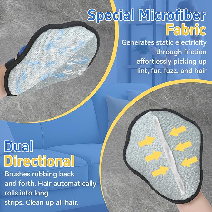 Pet Hair Removal Glove for Dogs & Cats, Electrostatic Five-Finger Hair Remover - Image 6