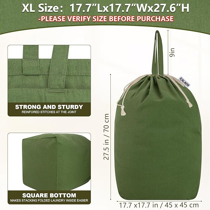 Canvas Laundry Bags with Handles & Square Base 18"Lx18"Wx27.6"H, Extra Large - Image 3