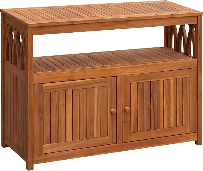 Flamaker Outdoor Storage Cabinet Weatherproof Acacia Wood Outdoor Cabinet with 2 Magnetic Doors Used for Outdoor Storage, Buffet Cabinet, TV Stand, Bar Table, Potting Table (Brown) by Flamaker