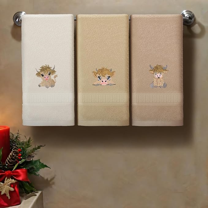3 Pcs Mini Baby Highland Cow Hand Towels - Image 4