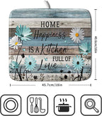 Daisy Floral Dish Drying Mat 16x18 Inches Rustic Wood Microfiber Absorbent - Image 2