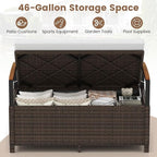 RELAX4LIFE Wicker Outdoor Storage Bench - Rattan Deck Box w/Protective Liner for Patio Furniture Pillows, Pool Supplies & Garden Tools, Porch Loveseat with Seat Cushion, Acacia Wood Armrests - Image 3
