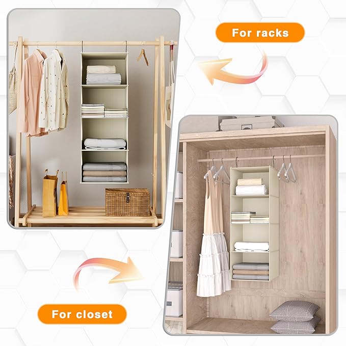 Hanging Closet Organizer, Easy Mount Foldable 4-Shelf Hanging Closet Wardrobe - Image 6