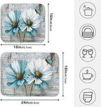 Rustic Teal White Daisy on Vintage Wooden Dish Drying Mat - Image 2