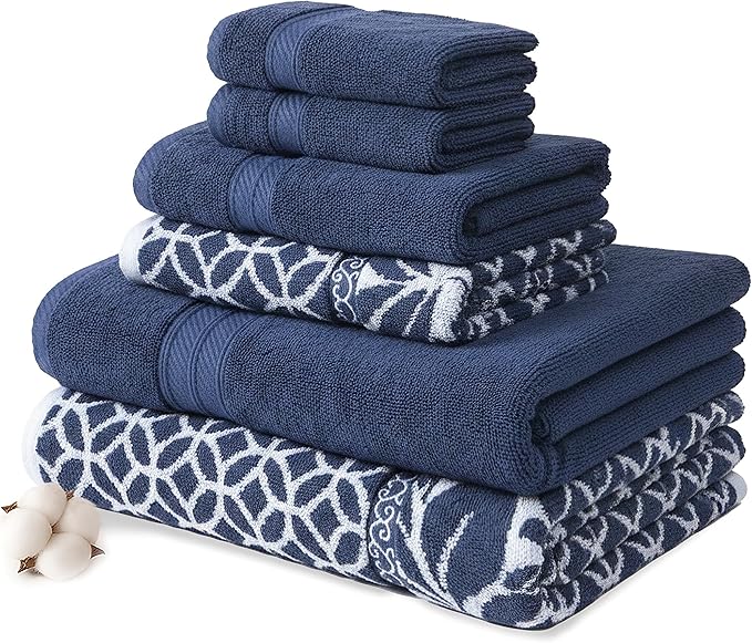 Modern Threads Trefoil Filigree 6-Piece 100% Cotton Towel Set – Reversible Yarn by ModernThreads
