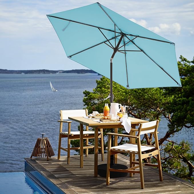 JEAREY 7.5FT Patio Umbrella Outdoor Market Umbrella with 6 Sturdy Ribs, Push Button Tilt/Crank Table Umbrella for Garden, Deck, Backyard and Pool, Baby Blue - Image 4