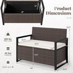 RELAX4LIFE Wicker Outdoor Bench with Storage - Rattan Deck Box w/Protective Liner for Pillows, Pool Supplies, Garden Tools, Patio Loveseat with Seat Cushion & Metal Armrests for Backyard Porch Balcony - Image 3
