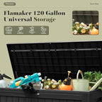 Flamaker Resin Deck Box 120 Gallon Waterproof Large Outdoor Indoor Storage Box Imitation Wood Resin for Patio Furniture Garden Tools and Pool (Black) - Image 5