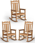 Ciokea Oversized Outdoor Rocking Chairs Set of 3, 380lbs Heavy-Duty Large Patio Rocker, High Back Cozy Porch Chairs, Weather Resistant Patio Rocking Chairs for Outside, Fire Pit, Deck, Teak by CIOKEA