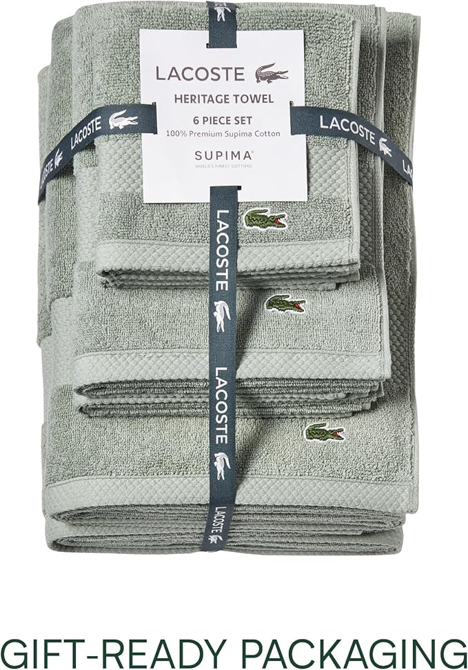 Lacoste Heritage Supima Cotton 6-Piece Towel Set, 2 Bath Towels, 2 Hand Towels - Image 4
