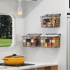 Wall Mounted Bin Basket with 5 Hooks 3 Label Plate Adhesive-3 Pack, Cabinet - Image 5