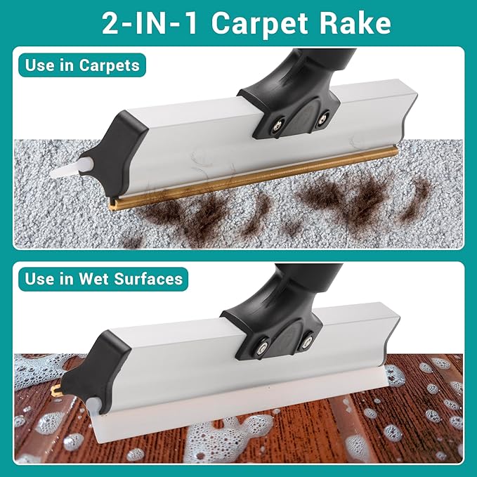 62" Carpet Rake for Pet Hair Removal – Adjustable Carpet Broom & Rug Rake - Image 2