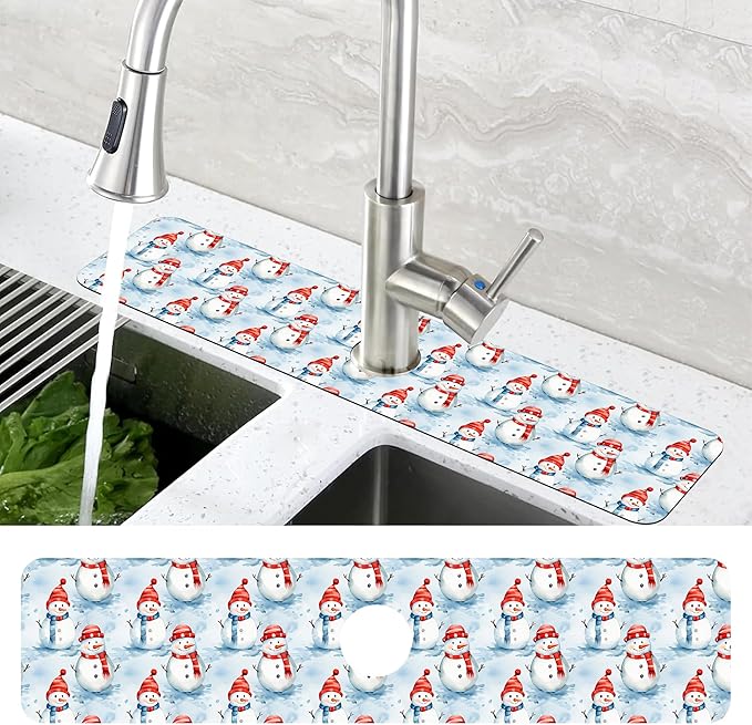 Christmas Snowman with Hat Kitchen Sink Splash Guard Mat Absorbent Fast Drying - Image 4