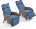 Zero Gravity Wicker Patio Recliner Chairs Set of 2 - Wicker Outdoor Lounge Chair with Adjustable Backrest & Footrest, All Weather Outdoor Reclining Chairs with Thick Cushion for Pool Deck Blue - Image 7