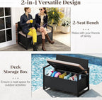 RELAX4LIFE Wicker Outdoor Bench with Storage - Rattan Deck Box w/Protective Liner for Pillows, Pool Supplies, Garden Tools, Patio Loveseat with Seat Cushion & Metal Armrests for Backyard Porch Balcony - Image 4
