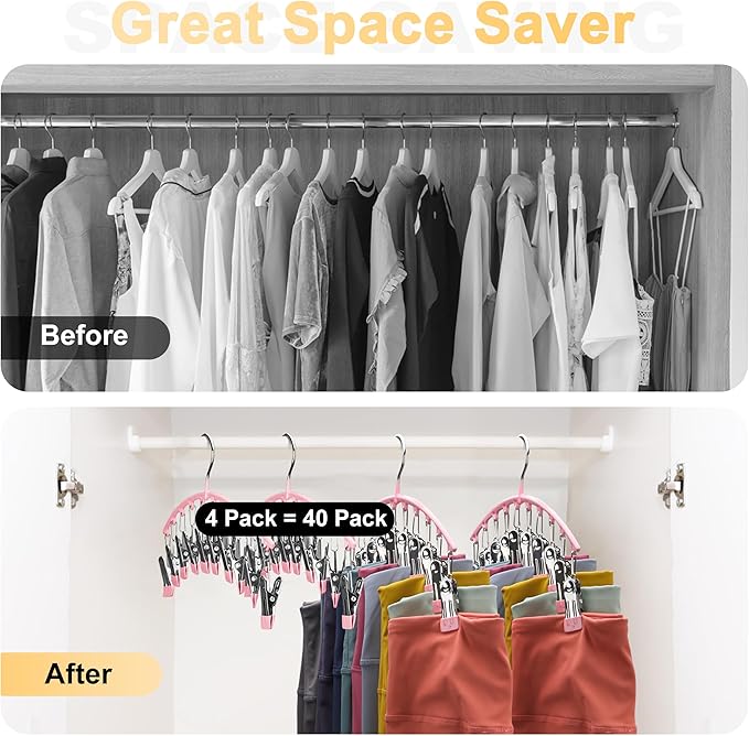 Legging Organizer for Closet, Metal Yoga Pants Hangers 4 Pack w/10 Clips Holds - Image 2