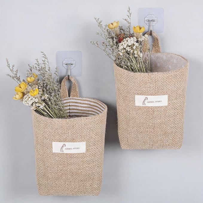 2 Pack Hanging Basket for Door, Small Jute Wall Storage, Hanging Storage Bags - Image 5