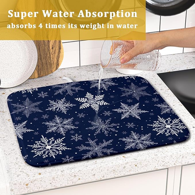 Winter blue Snowflake Dish Drying Mat - Image 7