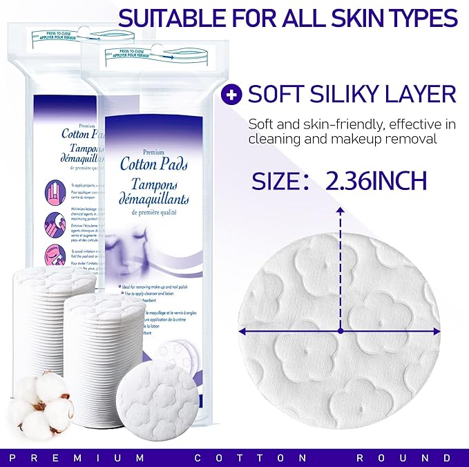 Premium Cotton Pads for Face, 100% Pure & Natural Organic Cotton Rounds - Image 2