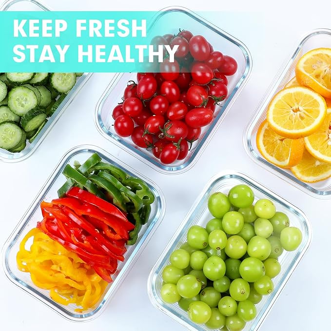VERONES 5 Pack 36 OZ Glass Meal Prep Containers, Airtight Glass Lunch - Image 7