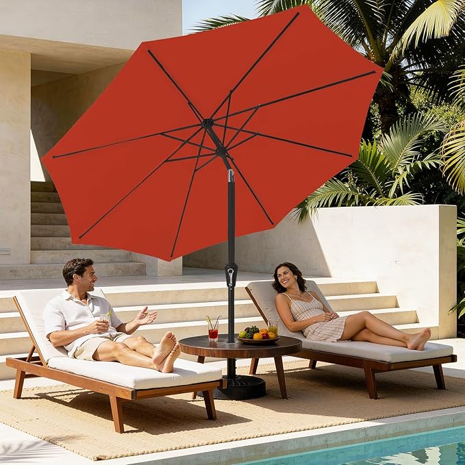 MEWAY 9ft Patio Umbrella Outdoor Table Umbrellas with Push Tilt and Crank, Market Umbrella 8 Sturdy Ribs for Deck, Garden, Pool and Backyard, Red Orange - Image 2