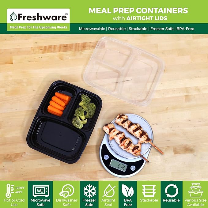 Freshware Meal Prep Containers 3 Compartment Food Storage Containers - Image 2