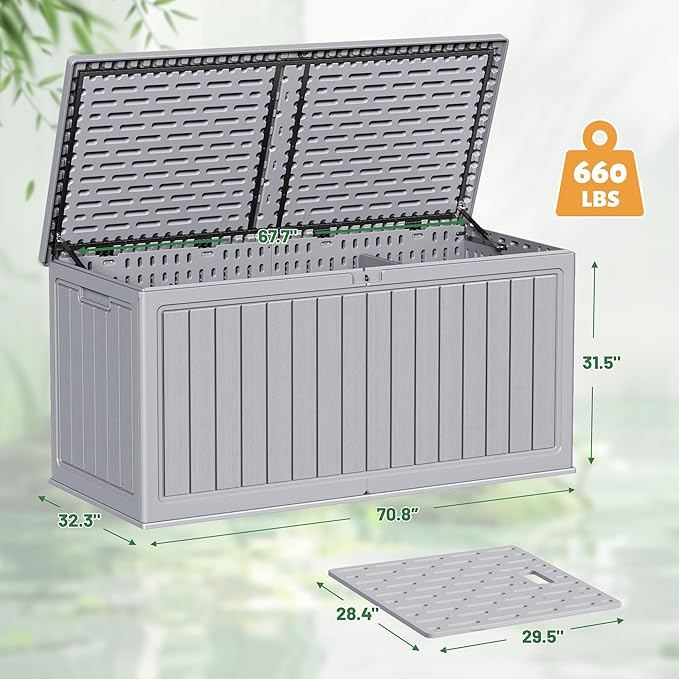 Devoko 260 Gallon Double-Wall Deck Box with Divider, Side Handles, Resin Outdoor Large Storage Box Waterproof and Lockable for Patio Furniture, Garden, Pool (Grey, 260 Gallon) - Image 8