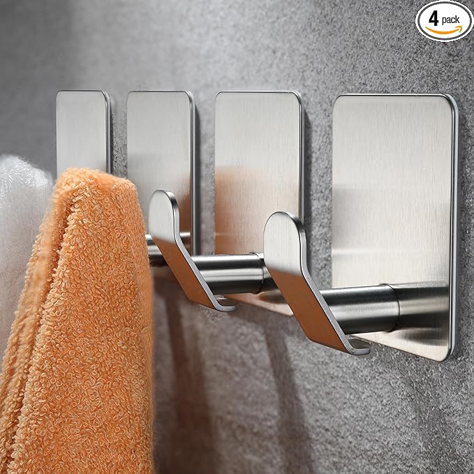 YIGII Adhesive Towel Hooks, Strong Stick on Bathroom Hooks by YIGII