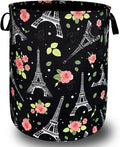 Retro Eiffel Tower Laundry Hamper Rose Flower Colorful Laundry Basket by SELIONLIKN